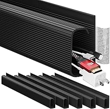 EVEO Cable Management Under Desk Kit (6 Units) - Under Desk Cable Management Cord Hider, Cable Hider Cord Management, Cable Organizer, Cable Raceway | Self-Adhesive 96'' J Channel 6X16 - Black