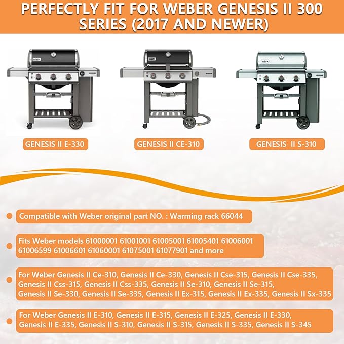 66044 Grill Replacement Parts for Weber GS4 Genesis II Warming Rack 3-Burner Genesis 2 300 SER Weber GS4 Genesis II S315 S335 S345 E310 E315 E325 E330 E335 S310 Upper Rack,Stainless Steel Hanging Rack
