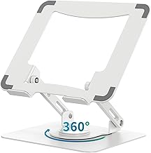 SOUNDANCE 360 Rotating Laptop Stand, Ergonomic Computer Riser for Desk, Adjustable Height Multi-Angle Metal Holder, Foldable Portable Notebook Elevating Base for Office & Home, White