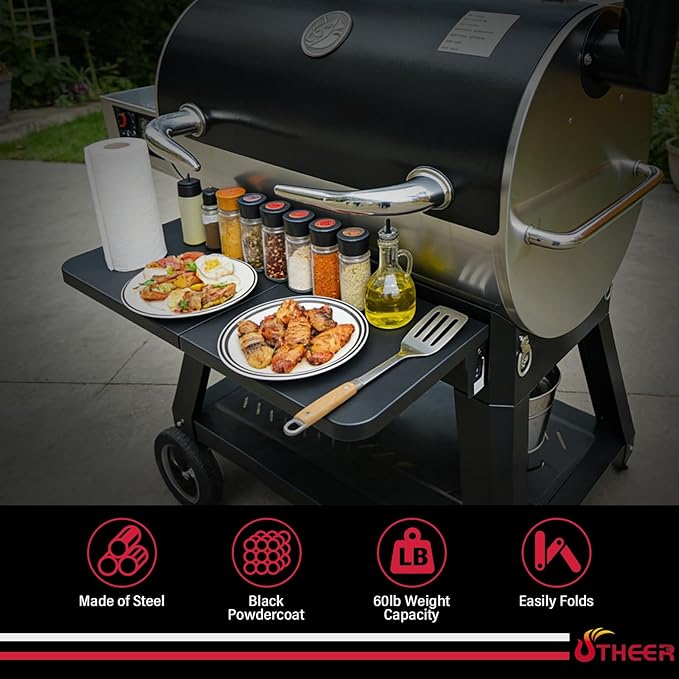 Utheer Front Folding Shelf for Recteq RT-1100 Flagship Wood Pellet Grill, Heavy Duty Grill Prep Table 31.3" x 10.2", Supports 60 LBS, Foldable BBQ Front Shelf, Rectec RT 1100 Smoker Accessories
