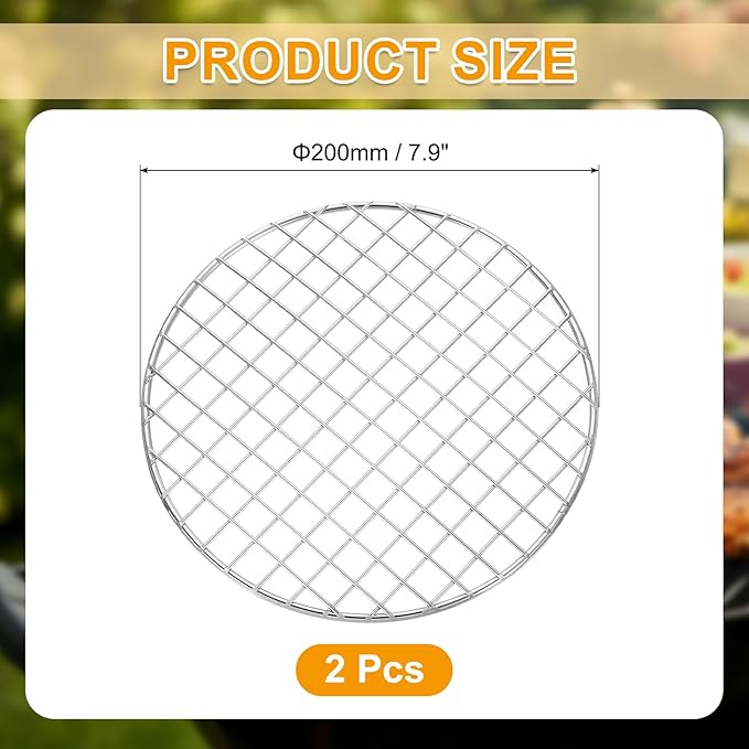 uxcell 2 Pcs Round Cooking Rack, Dia 7.9 Inch Stainless Steel Grill Grate Cross Wire Barbecue Grill for Cooking Baking Air Fryer Racks, Silver