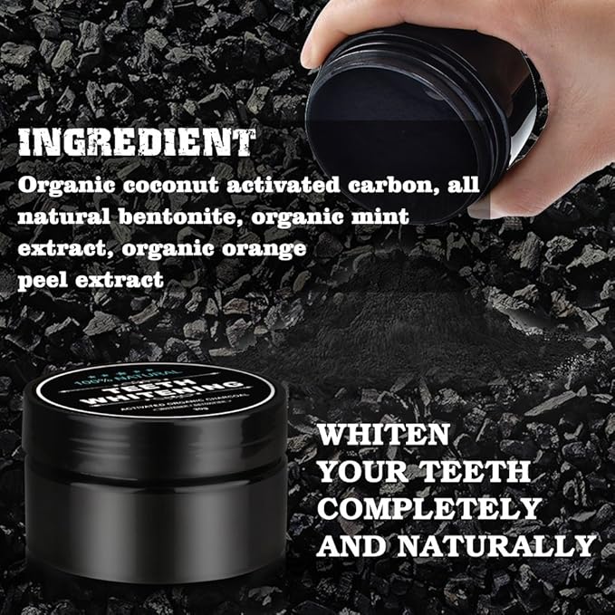 Teeth Whitening Charcoal Powder + Bamboo Brush Oral Care Set, WUBLSYAN Natural Activated Charcoal Teeth Whitener Powder, No Hurt on Enamel or Gum