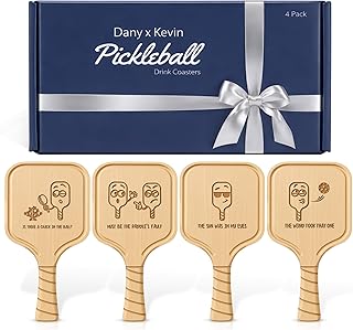 Pickleball Paddle Drink Coasters Set of 4 – Funny Excuses Gift for Pickleball Lovers, Men & Women – Premium Birch Wood Coasters, Gift-Ready Box for Birthdays, Mother’s & Father’s Day, or Game Nights