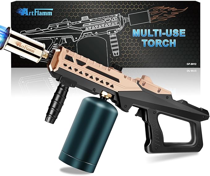 ARTFLAMM Flame Thrower Gun - Propane Cooking Torch Grill Lighter - Adjustable Flamethrower - Powerful Torch for BBQ, Campfire, Charcoal Wood, Weed (Tank Not Included)