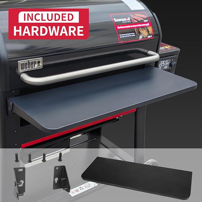 Utheer Folding Front Shelf for Weber Searwood 600 XL Pellet Grill, 35" x 12.5" Heavy-Duty Steel BBQ Prep Table, 60 LB Load, Space-Saving Front Grill Shelf, Heavy-Duty Weber Searwood XL 600 Accessories