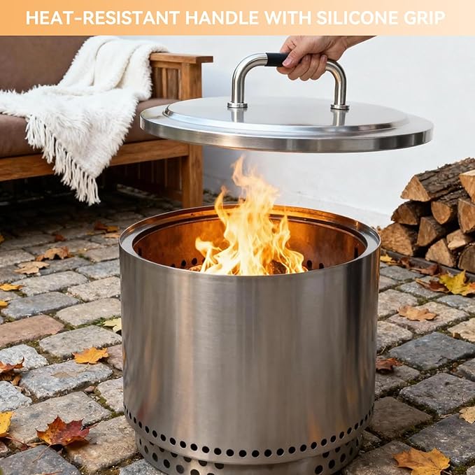 Fire Pit Lid for Solo Stove Bonfire 19.5", 304 Stainless Steel Cover with Heat-Resistant Handle, Round Fire Pit Lid for Outdoor Camping Backyard, Bonfire Accessories