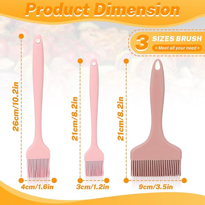 LELE LIFE 3 Sizes Silicone Basting Brush, Extra Large Heat Resistant Pastry Brush Spread Oil Butter Sauce Marinade for BBQ Grilling Baking Kitchen Food Cooking (Pink)