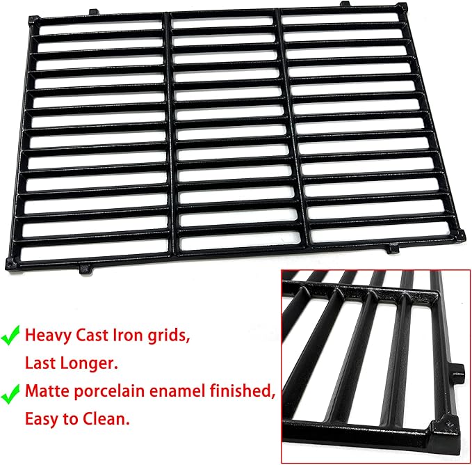 Direct Store DC132 19.5” x 12.9" Grill Grates Replacement for Weber 7524, 7528, Genesis 300 E/S 310 320 330 EP310 EP320 EP330 Gas Grill (2007-2016 ONLY), Set of 2 Cast Iron Cooking Grid Grates