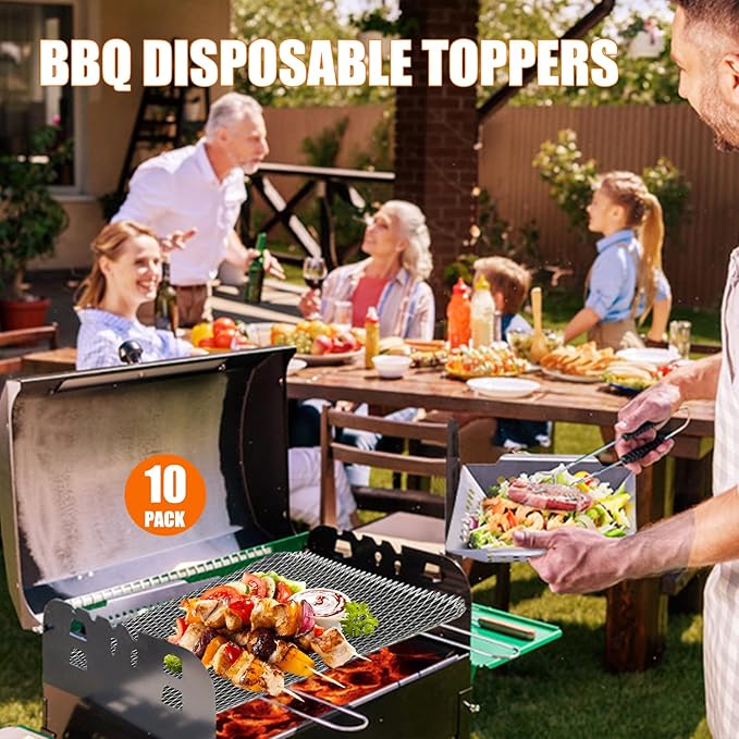 10 Pack BBQ Grill Mesh Mat,Mesh Baking Tray,Grill Mesh,Disposable Barbecue Padding for Outdoor Barbecues (10 Pack)