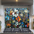 Evgosm Tempered Glass Backsplash for Kitchen，Pixel Flower Stove Splashback, Glass Backsplash, Easy to Install and Clean, Used for Kitchen Wall Protection and Decoration. (30x24'')