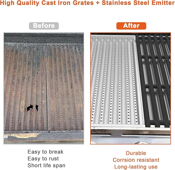 Outspark Cooking Grid Grates and Emitter Plates Replacement Parts for Charbroil TRU-Infrared Grills 3 4 Burner 463241314 433243911 463210011 463210312 G515-4700-W1, G515-4800-W1,Cast Iron