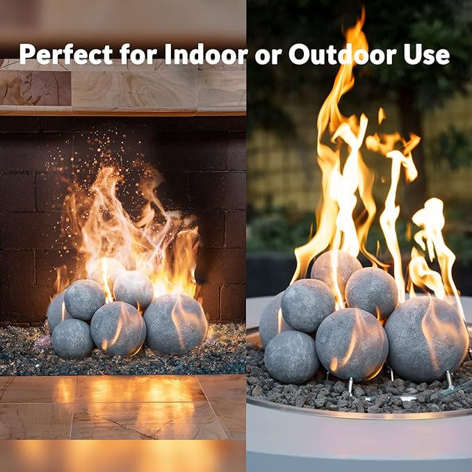 Skyflame Ceramic Fireplace Balls, 3 Inch, Gray, Set of 15 Round Fire Stones Set for Indoor and Outdoor Fire Pits or Fireplaces Accessory