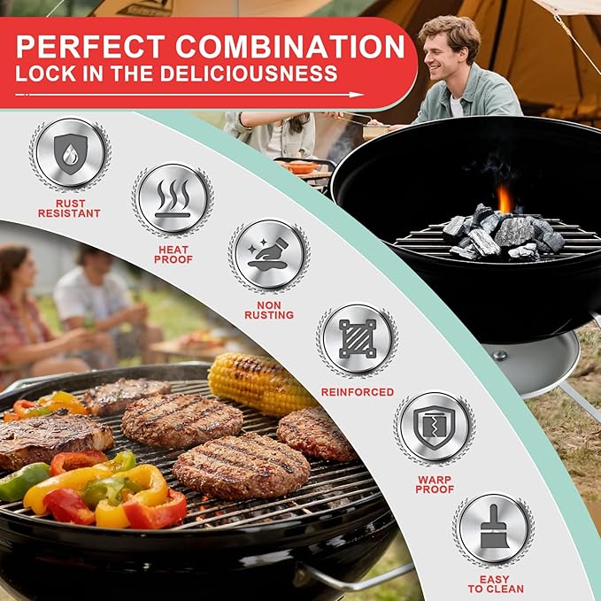 Round Cooking Grate & Charcoal Grate Kit for Weber 14 Inch Smokey Joe, Smokey Joe Gold/Silver and Tuck-N-Carry Grills, 304 Stainless Steel Grill Grates Replacement Parts for Weber 7431 7439