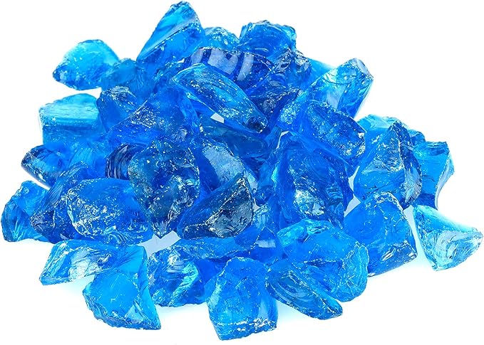 Mr. Fireglass Crushed Fire Glass for Natural or Propane Fire Pit, 10 Pounds Decorative Recycled Fireplace Glass Rocks for Fire Pit Fireplace and Landscaping, High Luster Turquoise