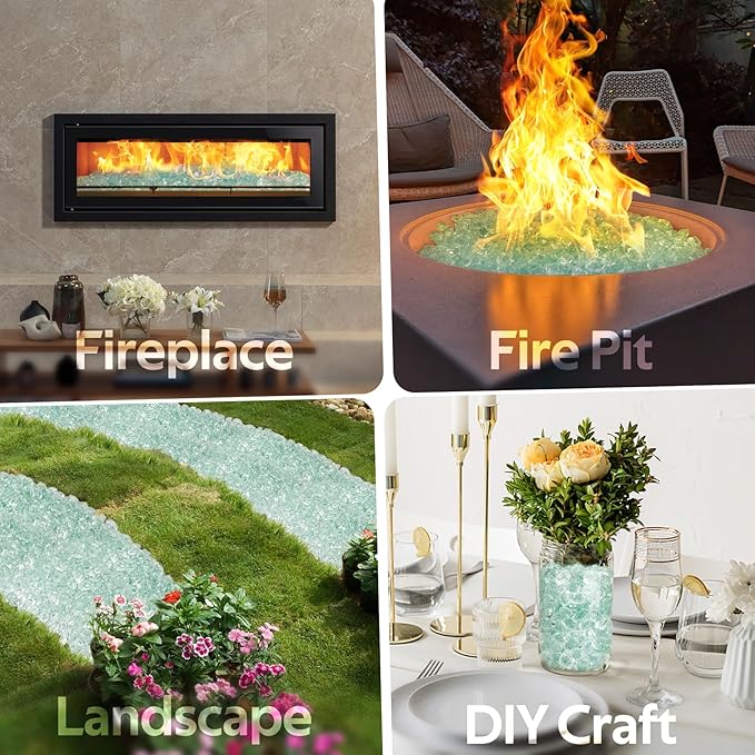 Mr. Fireglass 1/2-Inch Polygon Fire Glass for Fireplace Fire Pit & Lanscaping, 10 Pounds High Luster Crystal Ice