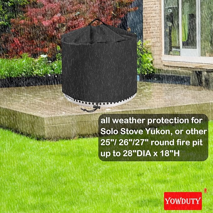 Round Fire Pit Cover for Solo Stove Yukon 27 Inch, Waterproof Heavy Duty 600D Material Fire Pit Cover for 27" Solo Stove Yukon Series Firepit,Round 28" D x 18" H