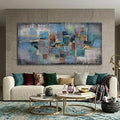 Blue and Gold Abstract Canvas Wall Art - Modern Framed Pictures for Living Room, Bedroom, Office - Large Black Framed Wall Decor - Large Extra Contemporary Artwork for Walls 24×48IN