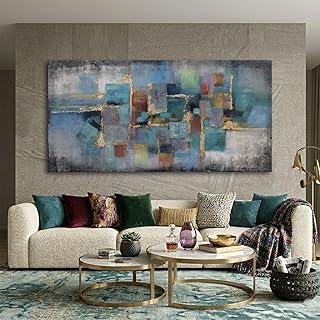 Blue and Gold Abstract Canvas Wall Art - Modern Framed Pictures for Living Room, Bedroom, Office - Large Black Framed Wall Decor - Large Extra Contemporary Artwork for Walls 24×48IN