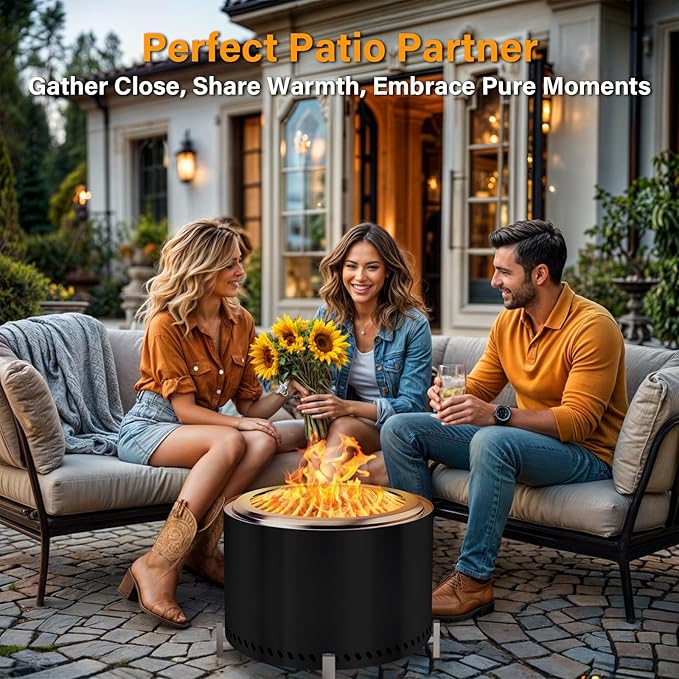HGD 20" Smokeless Firepit with Stand, Stainless Steel Wood Burning Fire Pit for Friends & Family Gatherings, Secondary Combustion Outdoor Patio Stove for Garden BBQ & Bonfire (Black)