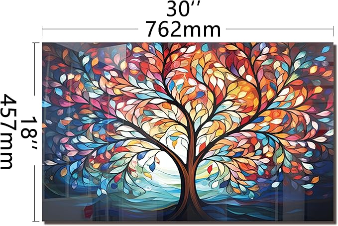 DAIFURONGE Tempered Glass Backsplash for Kitchen, Tree of Life Art Stove Backsplash Protector - Easy to Clean Wall Decor (Art Deco 2, 30"x18"(76.2x45.72cm))