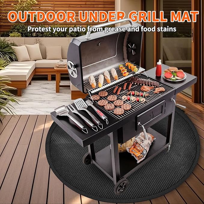 48" Round Firepit Mat for Solo Stove Bonfire, Fireproof Mats for Under Reusable Oil-Proof Waterproof Grill Mats Repalce BBQ Pad for Deck Patio Grass Fire Pit Accessories for Outside