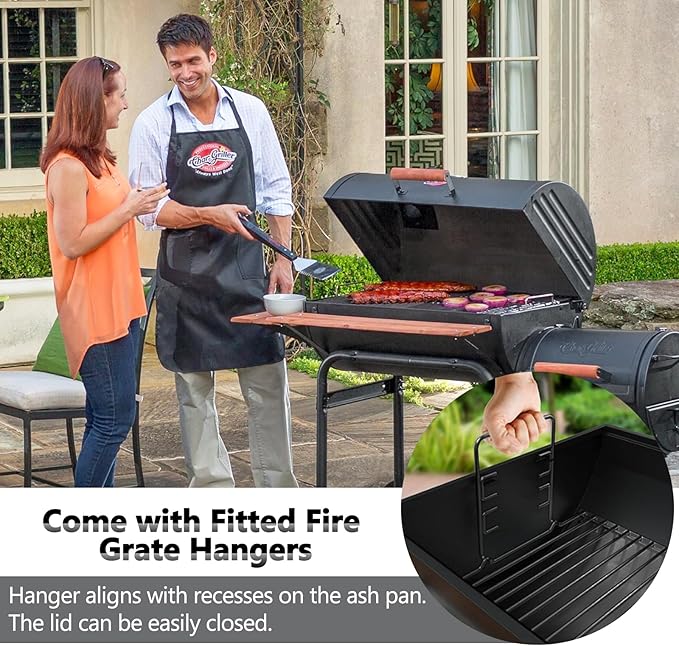 Criditpid 15.75" - 26" Ash Pan Replacement Parts for Char griller 5050 5650 2121 5072 3001 2828 2123 2823 2929 E1224 1224 Charcoal Grill, Adjustable Ash Tray with 2 Fire Grate for Chargriller Parts