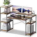 HYPIGO 63-Inch Office Desk with Storage Shelves, Computer Desk Home Desk with Monitor Stand for Study, Writing, PC Work, Gaming, Rustic Brown