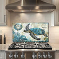 fzxwyishu Beach turtle Tempered Glass Kitchen Backsplash, Stove Back Top Cover, Splashback Tile, Kitchen Sink Cover Splash Guard, Home Kitchen Decor (30"x16"(76.2x40.64cm))
