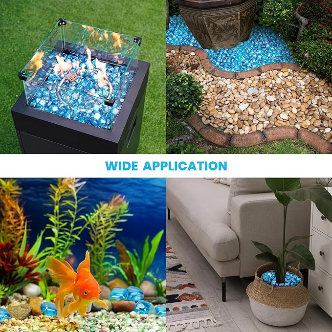 Mr. Fireglass 1 inch Fire Glass Cubes for Fireplace Fire Pit and Landscaping, 10 lb High Luster Caribbean Blue