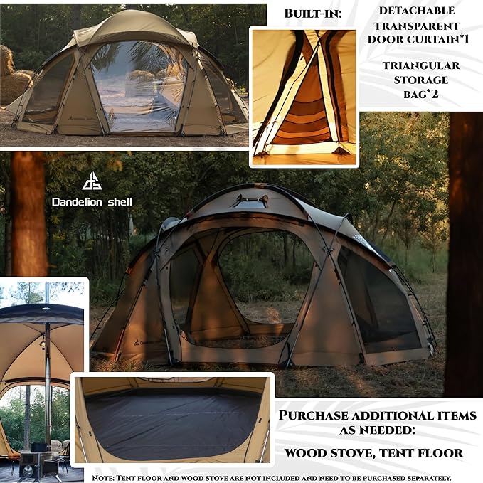 Hot Tent with Stove Jack – 4 Season Waterproof & Windproof Shelter for 1–4 People, Lightweight for Camping, Hiking, Hunting & Fishing