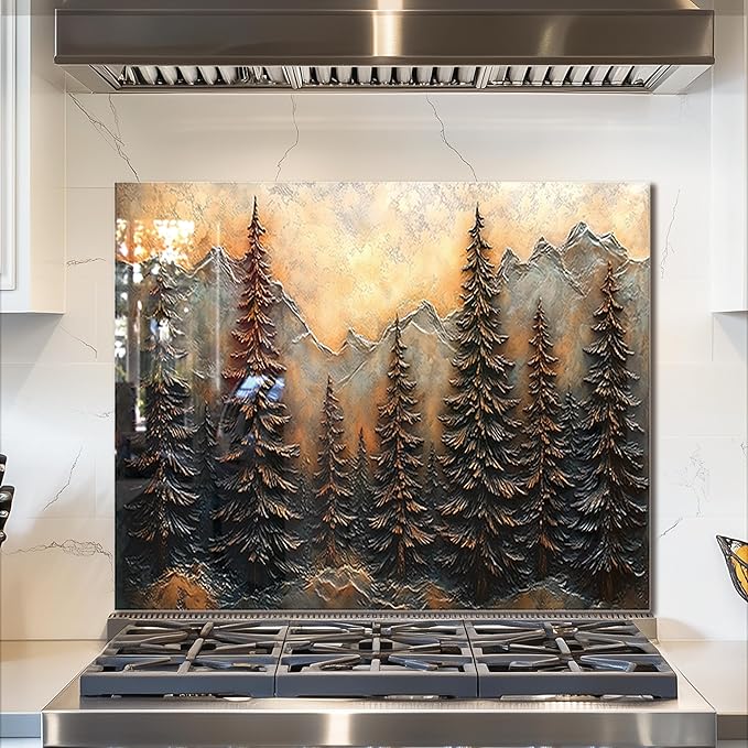 fzxwyishu Tree of Life,Tempered Glass Backsplash For Kitchen Behind Stove,Easy to Clean Kitchen Sink Cover Splash Guard, Home Kitchen Décor (brown, 30"x24"(76.2x60.96cm))