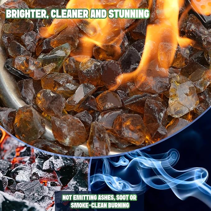Mr. Fireglass Crushed Fire Glass for Natural or Propane Fire Pit Fireplace and Landscaping,10 lb High Luster Amber