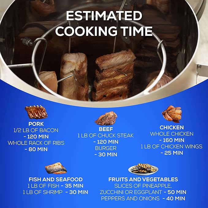 Universal (6-pound) Stainless Steel (Small) Charcoal Barrel Smoker with Thermometer & Airlock system - 16.5"x 21.18" x ⌀11.81", 2 in 1 Vertical Smoker - Grill and Smoker, 6-serving Slow Cooking Smoker