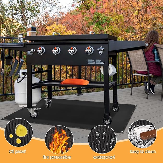 Under Grill Mat for Outdoor Grilling, 80 x 48 inches Double-Sided Fireproof, Waterproof BBQ Protector for Deck and Patio Under Grill Mat for Outdoor BBQ
