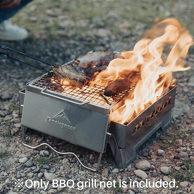CAMPINGMOON Cooking Grid Campfire Grill Grid BBQ Replacement Grate 304 Stainless Steel Portable Handle (Silver 11.8 x 9.5)