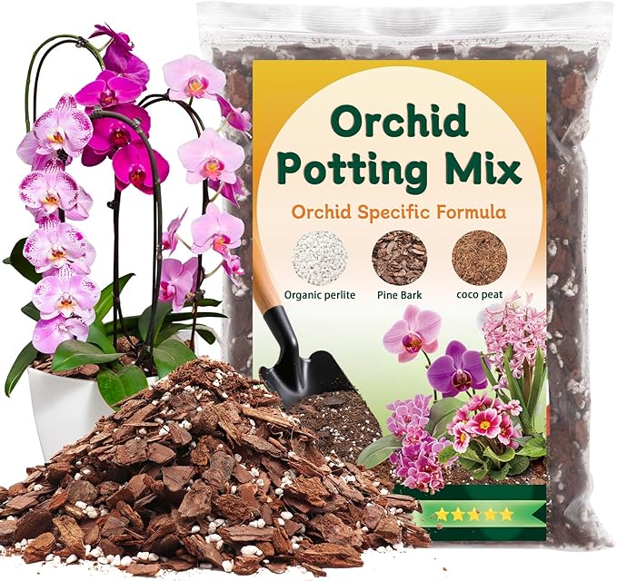 Orchid Potting Mix,Premium Orchid Bark Potting Mix for Repotting Blend with Pine Bark,Perlite,Coco Peat, Natural Ingredients for Indoor Potted Plant, Well Drainage and Ventilation 2QT