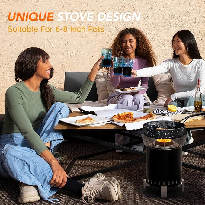 Mini Smokeless 7 Inch Tabletop Fire Pit with Pan Stand and Insulation Mat, Portable Stainless Steel Fire Pit for Camping, Patio Tabletop Firepit, Burns Wood or Pellets, Travel Bag Included, Black