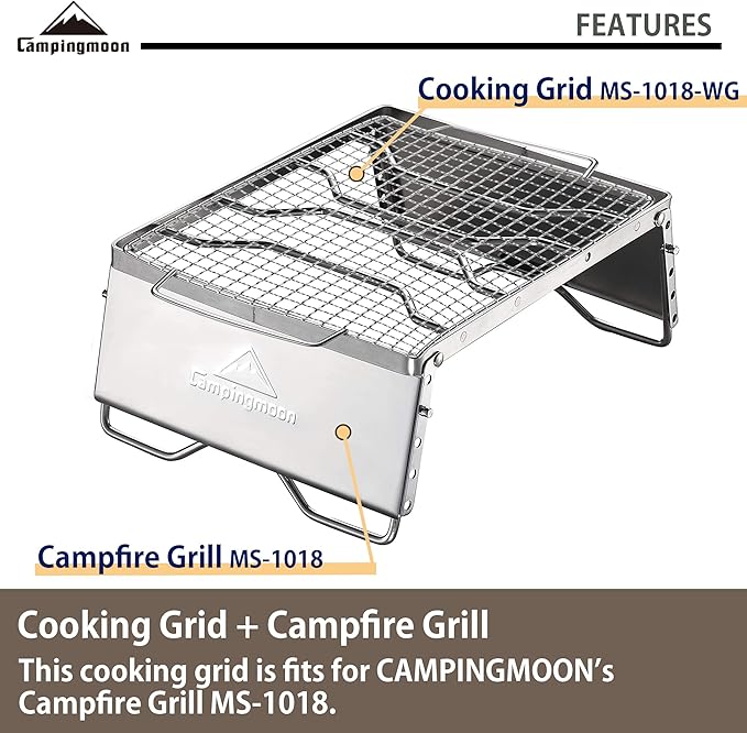 CAMPINGMOON Cooking Grid Campfire Grill Grid BBQ Replacement Grate 304 Stainless Steel Portable Handle (Silver 11.8 x 9.5)