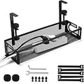 Under Desk Cable Management Tray Small – Clamp-Mounted Wire Organizer & Cord Management Under Desk Rack, No-Drill Metal Cable Organizer for Home Office (Black)