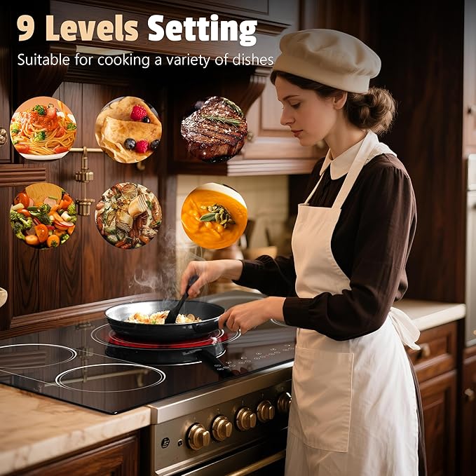 5 Burner Electric Cooktop 36 Inch, Nefaracy Built-in Electric Stove Top 9600W, 36'' Ceramic Cooktop with Touch Control, BBQ Burner, Timer & Pause, Safety Lock, 220V Hard Wire