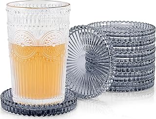 Modern Glass Coasters, GOH DODD Set of 8 Crystal Coasters Tabletop Protection for Drinks, Home Decor, Kitchen, Living Room, Patio, Wedding, Party, Housewarming Gifts, Clear Black
