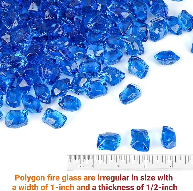 Skyflame 10-Pound Polygon Fire Glass for Fire Pit Fireplace Landscaping, 1/2-Inch Pacific Blue