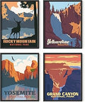 HAUS AND HUES National Park -Set of 4 Vintage National Park Posters Set, Grand Canyon Art, National Parks Gifts, Yosemite Wall Art Mountain Posters (Black Frame, 11x14)