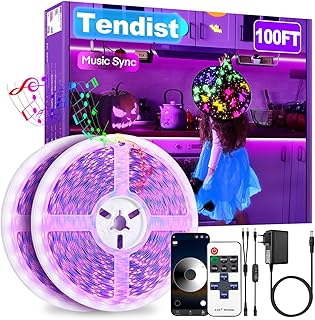 100FT Black Light LED Strip App Control With Remote, Smart Purple Neon Blacklight Adhesive for Glow Party, UV Light for Halloween Decor, Bedroom, Tapestry, Poster
