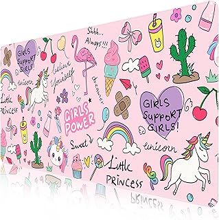 HAOCOO Kawaii Large Desk Mat for Girls, 35.4"x15.7" PU Leather Computer Pad, Waterproof Desk Protector Writing Pad, Cute Office Accessories for Women,Stitched Edges Keyboard Mat for Home