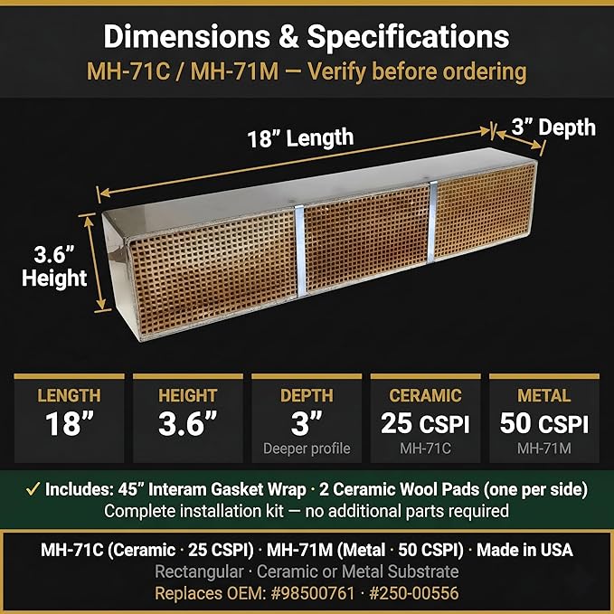 Midwest Hearth Wood Stove Catalytic Combustor Replacement Catalyst Lopi FPX Fireplace Xtrordinair Elite (3.6" x 18" x 3" Ceramic) Made in USA