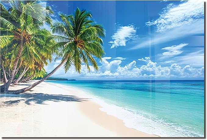 fzxwyishu Tempered Glass Backsplash for Kitchen,Stove Splashback Protector Beach Scenery Design | Heat-Resistant Splash Board, Kitchen Wall Decoration (Art Deco 2, 30"x16"(76.2x40.64cm))