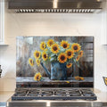 fzxwyishu Tempered Glass Backsplash for Kitchen,Stove Splashback Protector Sunflower Design | Heat-Resistant Splash Board, Kitchen Wall Decoration