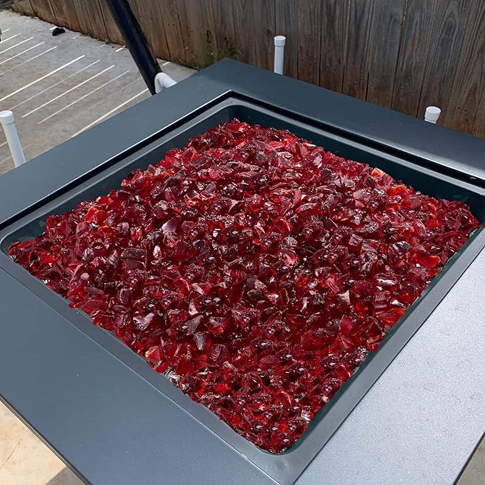 VEVOR Fire Glass, 10 lbs, Red, 3/4 Inch High-Temperature Resistant Reflective Glass Rocks, Smokeless Fire Pit Stones for Outdoor Table & Landscaping