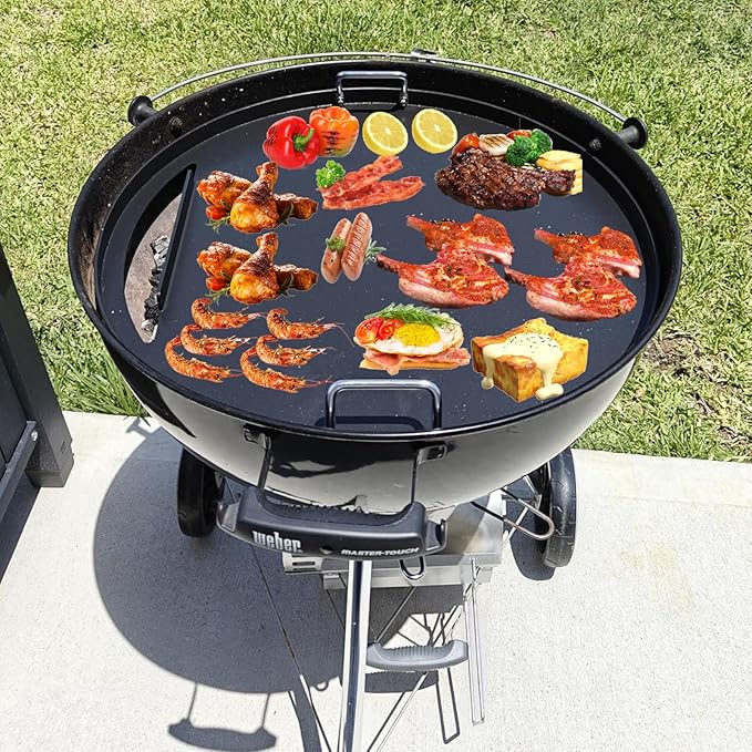 Cast Iron Round Cooking Griddle Plate Replacement for Weber 22" Kettle, One-Touch, Master Touch, Bar-B-Kettle, Performer Charcoal Grill for Recteq Pellet Grill RT-B380 Bullseye, Fire Pit Camping